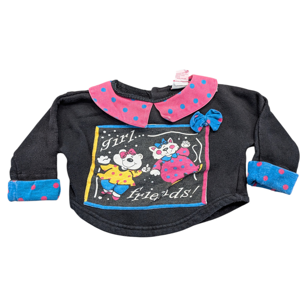 80's/90's Pink Polka Dot Denim Collared Girl Friends Sweatshirt